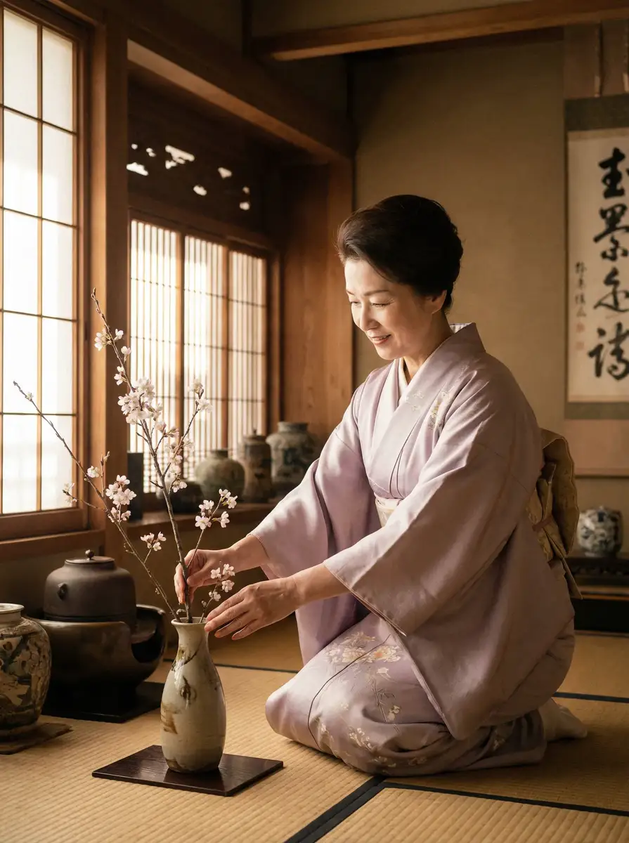 一位优雅的 集芳阁官网-免费在线|高清资源|集芳阁平台 在和室中插花